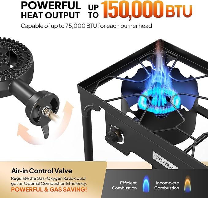 ROVSUN 2 Burner Outdoor Propane Gas Stove 150, 000 BTU High Pressure Stand - Image 2