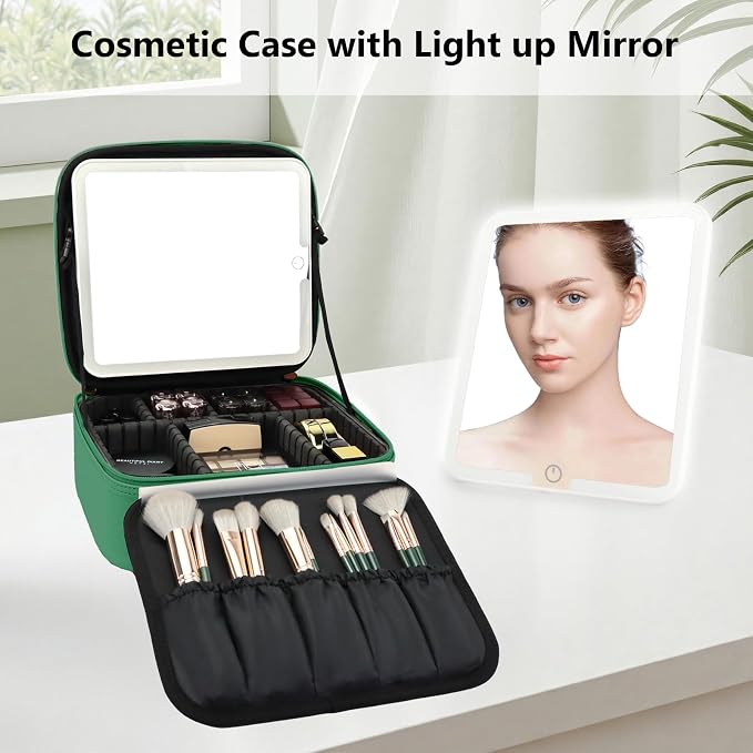 Travel Makeup Bag with LED Mirror Travel Makeup Organizer with 3 Lighted - Image 3