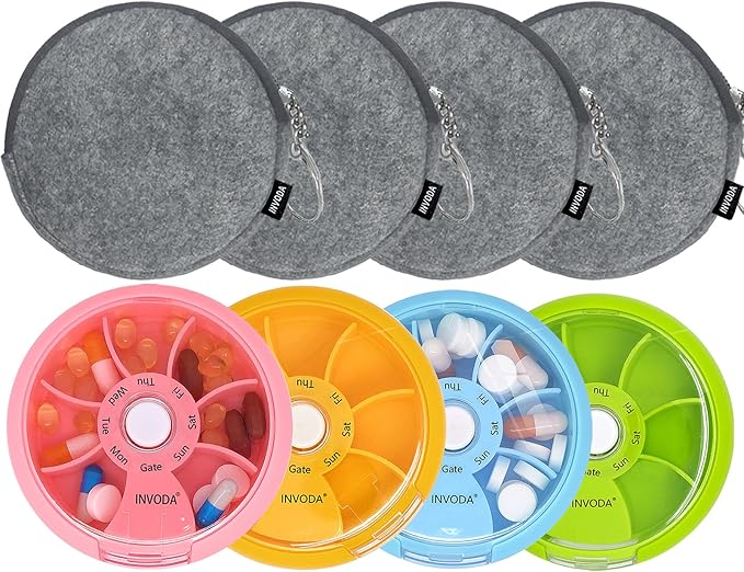 INVODA Weekly Pill Organizer 7 Compartment Rotating Pill Box - Image 9