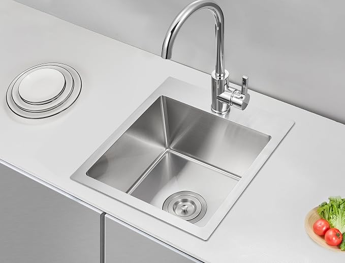 POPFLY 15 Inch Wet Bar Drop In Sink, SUS 304 Stainless Steel Topmount Sinks - Image 2