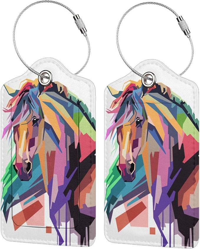Horse Luggage Tags Set of 2 Suitcases Tags, Leather Bag Tags Artistic Animals by SNAPMADE