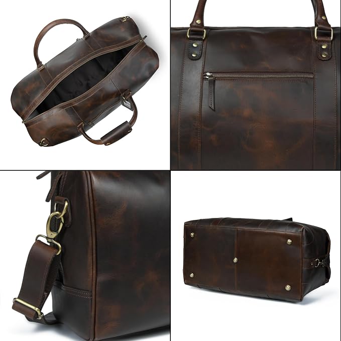ELIZO Large Leather Duffle Bag For Men Women Big REAL FULL GRAIN Travel - Image 6