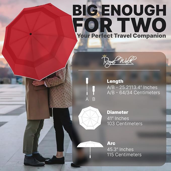 Royal Walk Windproof Folding Travel Umbrella Compact and Strong Luxurious Real - Image 2