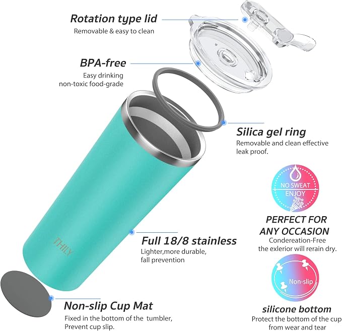 THILY Tumbler Vacuum Insulated Travel Mug 26 oz Coffee Cup - Image 4
