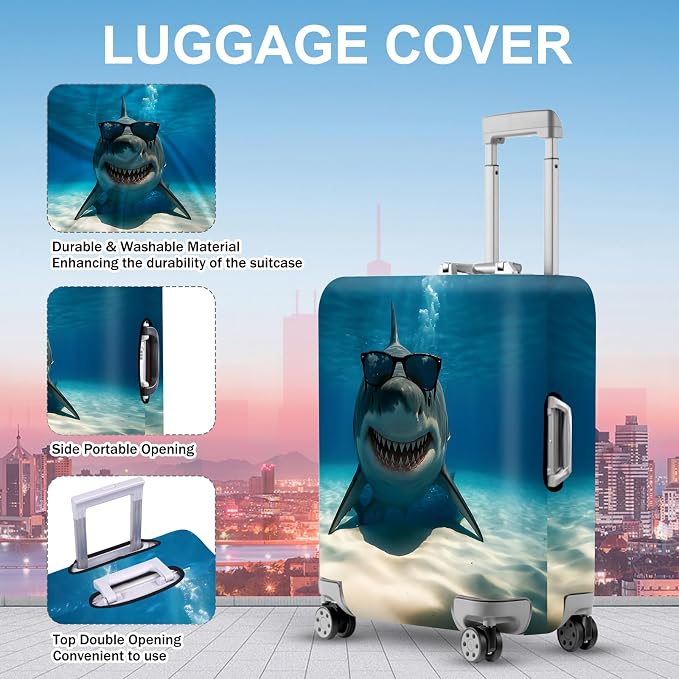 ANNA QUEEN Cool Shark Luggage Cover, Sunglass-Wearing Shark Underwater Design - Image 3