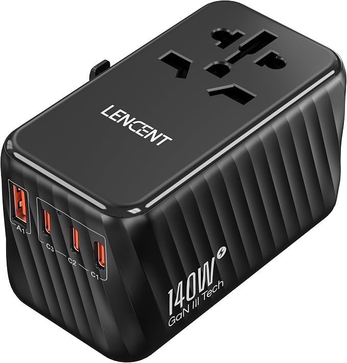 LENCENT 140W Universal Travel Adapter, International Plug Adaptor, GaN Fast by LENCENT