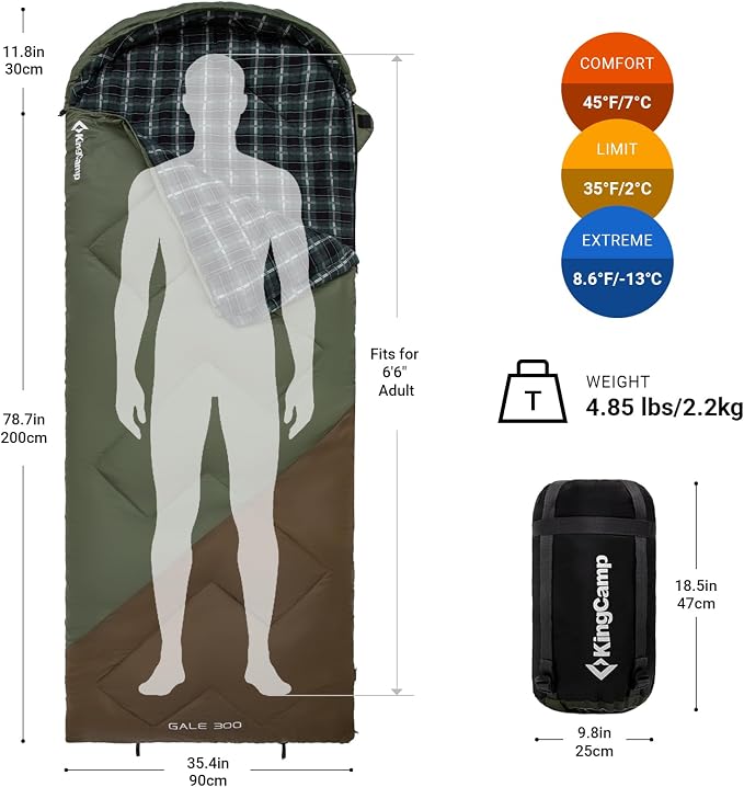 KingCamp Sleeping Bag for Adults, Cold Weather & Warm XL Big and Tall Flannel - Image 2