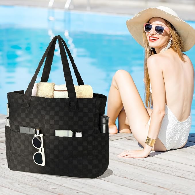 LEDAOU Large Beach Tote Bag Women Waterproof Sandproof Zipper Beach Tote Bag - Image 4