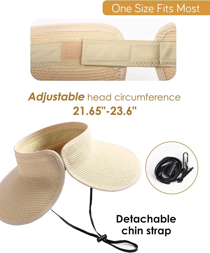 FURTALK Sun Hats for Women Wide Brim Beach Hat Straw Visor Ponytail Summer UV - Image 3