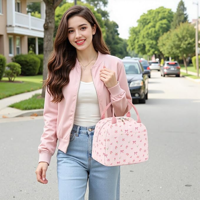 Bluboon Lunch Bag for Women Men Cute Corduroy Lunch Tote Bags Reusable - Image 5