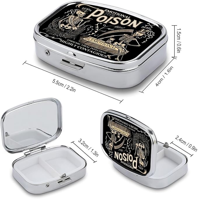 Metal 2 Compartment Pill Organizer Travel Friendly Portable Compact Pill Box - Image 3