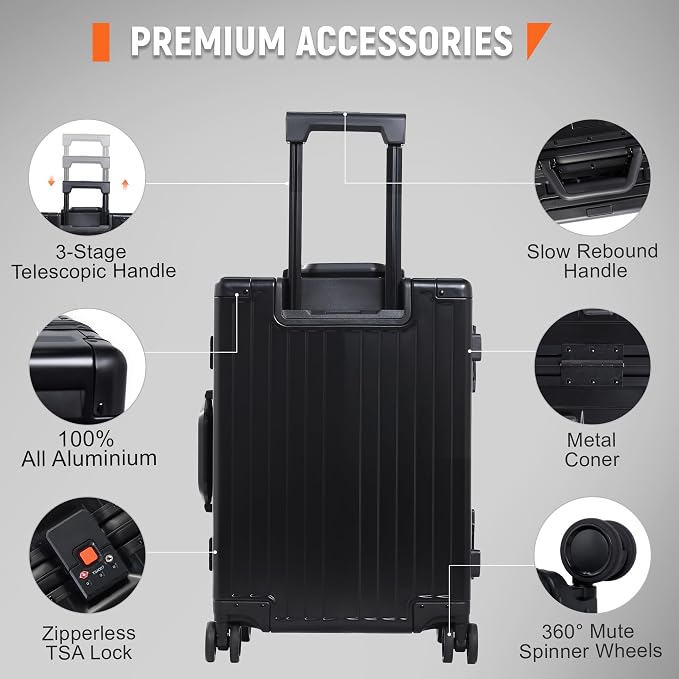 UrbanExplorer 24Inch All Aluminum Check In Luggage Heavy Duty Hard Shell - Image 2