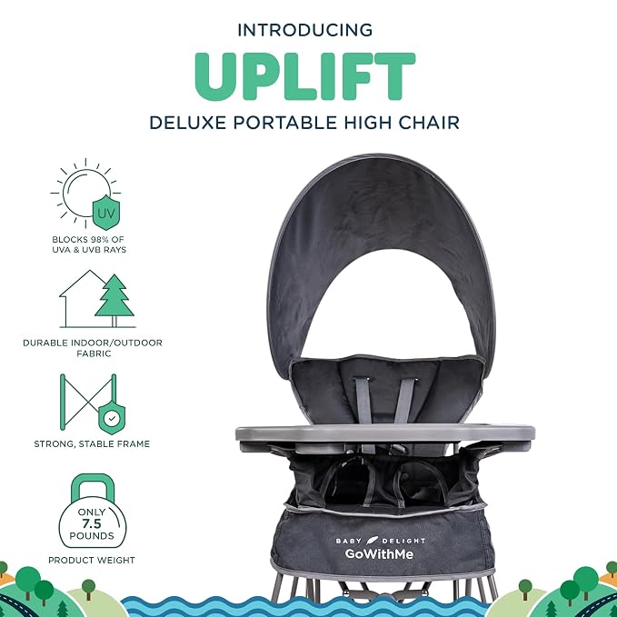 Baby Delight Go with Me Uplift Deluxe Portable High Chair | Sun Canopy | Indoor - Image 2