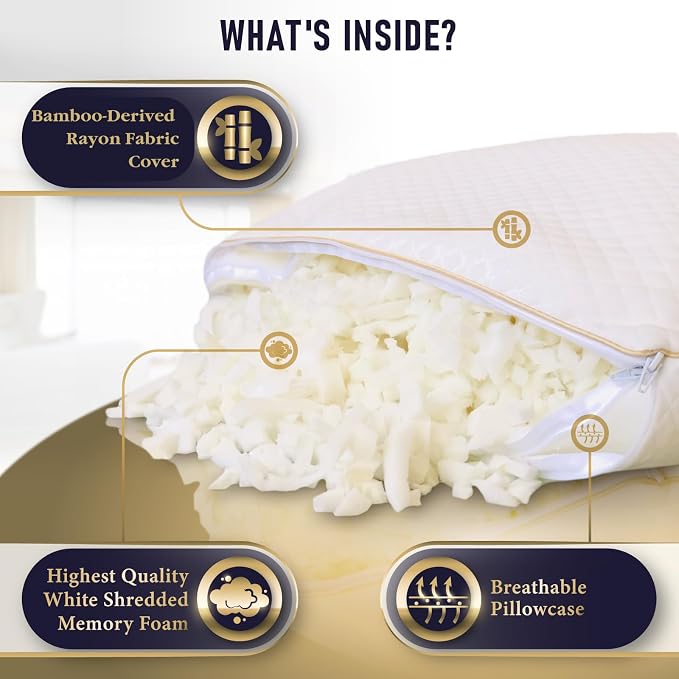 Royal Therapy Queen Memory Foam Pillow, Adjustable Shredded Odor-Free Pillow - Image 3