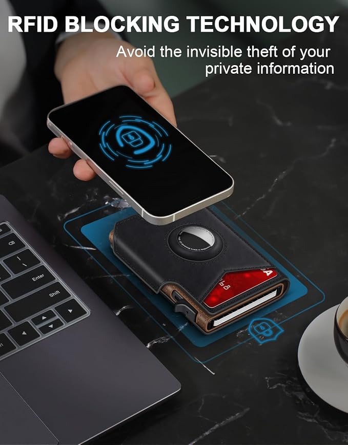 Airtag Wallet for Men, Minimalist Slim Mens Wallet Smart Pop Up Credit Card - Image 5