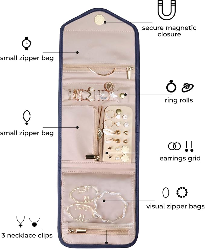 BAGSMART Travel Jewelry Organizer Case Foldable Jewelry Roll - Image 3