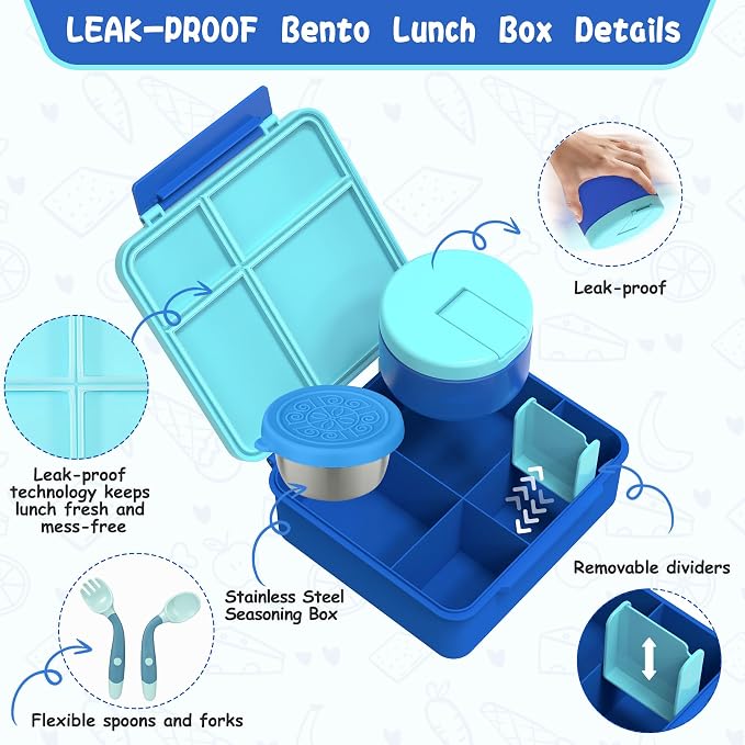 Kids Bento Lunch Box with 8oz Soup Thermo, Kids Leakproof Lunch Food Containers - Image 5