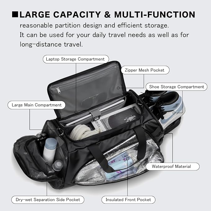 40L Travel Duffle Bag, 4-in-1 Large Gym Bag - Image 5