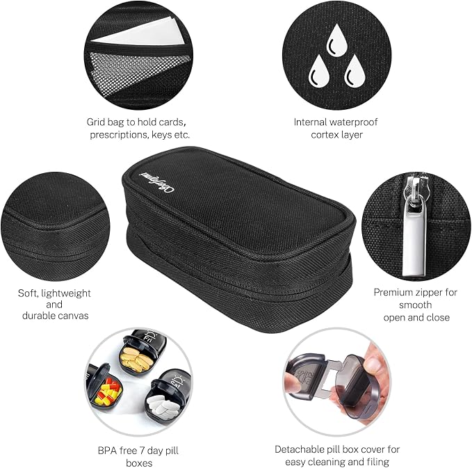 Serfeymi Weekly Travel Pill Organizer 2 Times A Day AM PM Upgraded Black Pill - Image 3