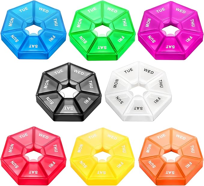 Ponpon 8pcs Pill Holder Box 7-Sided Portable Vitamin Holder Box Pill Organizer by Ponpon