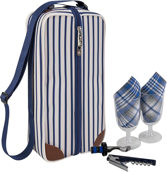 ALLCAMP Wine Tote Bag with Cooler Compartment，Picnic Set Carrying Two Sets of - Image 3