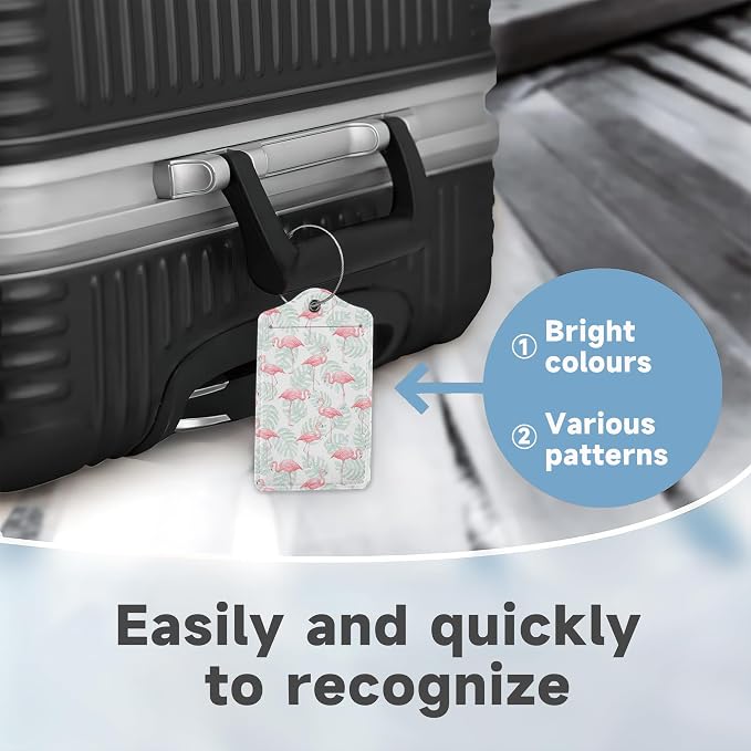 2 Pack Luggage Tag for Suitcase, Flamingos Palm Leafs Leather Suitcase Tags - Image 4
