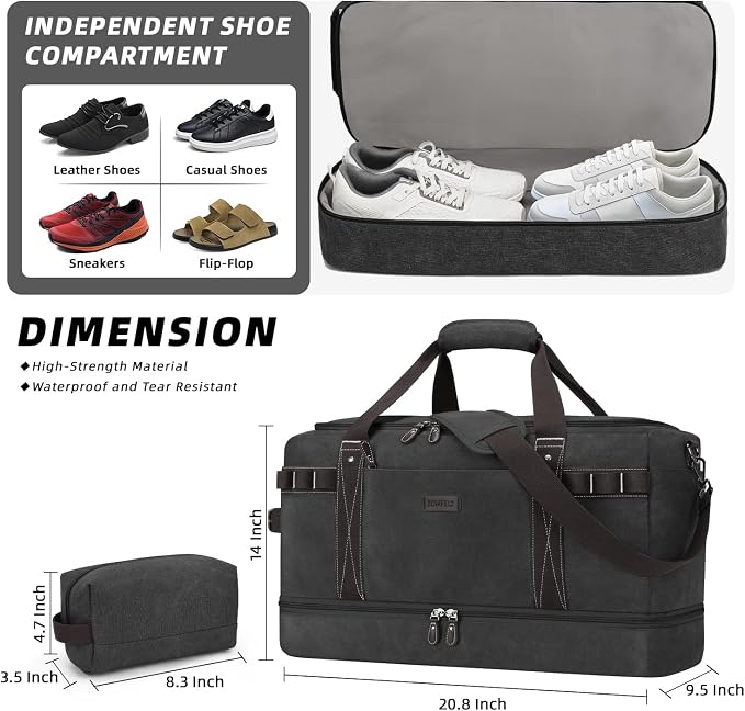 ZOMFELT Travel Duffle Bag for Men, Waterproof Canvas Overnight Duffel Bag - Image 3