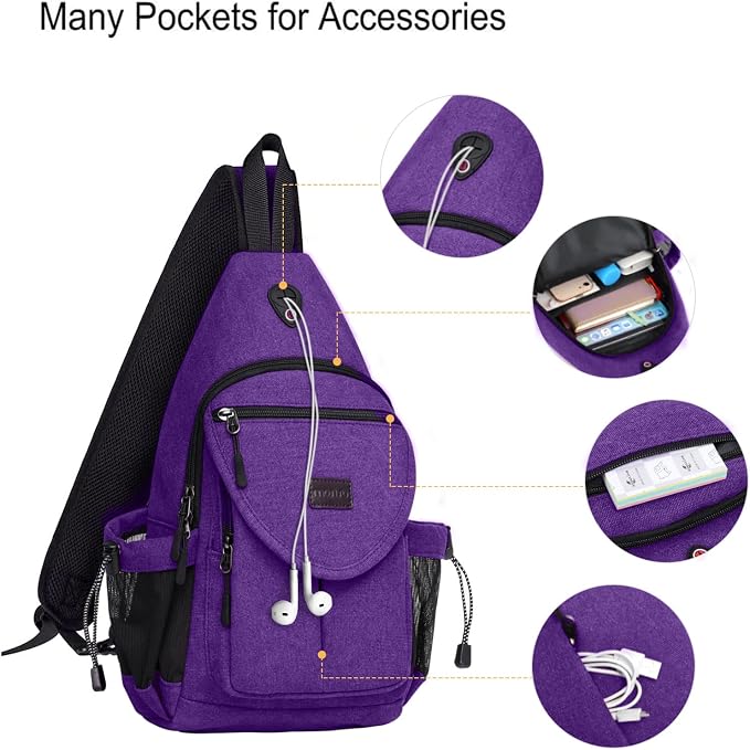 MOSISO Sling Backpack, Canvas Crossbody Hiking Daypack Bag - Image 3