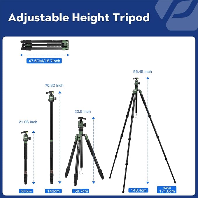 Fotopro 68" Camera Tripod for DSLR, Heavy Duty Compact Travel Tripod - Image 3