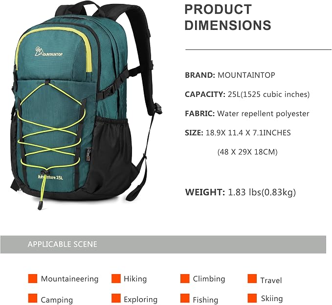 MOUNTAINTOP Hiking Backpack, 25L Camping Backpack, Men Women Hiking Daypack - Image 3
