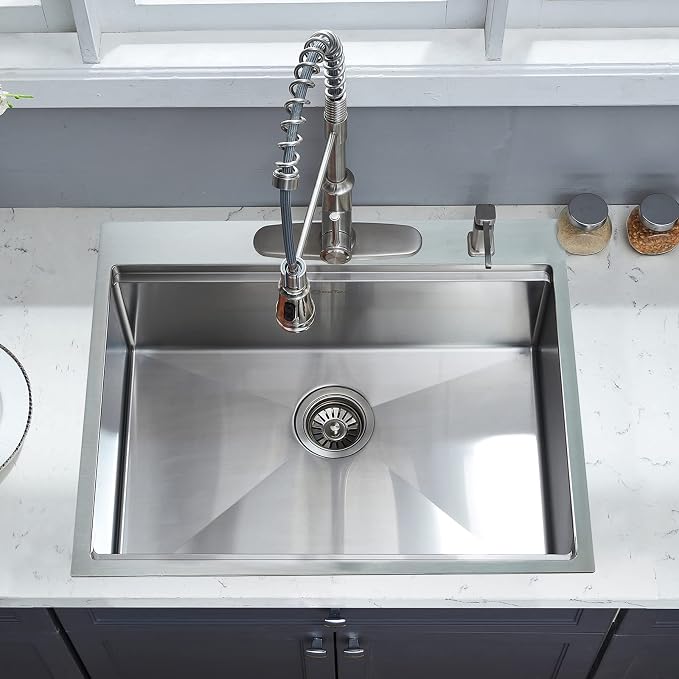 25 x 22 Inch Kitchen Sink, Drop In Stainless Steel Single Bowl Workstation Sink - Image 7