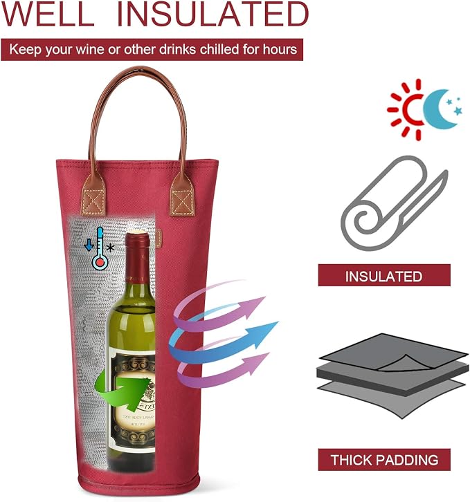 ZORMY Single Bottle Insulated Wine Tote, 1 Bottle Wine Carrier Bag Padded Wine - Image 2