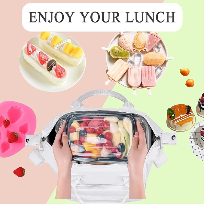 TuErCao White Lunch Bag Fits Bento Boxes, Snack and Foods, Cooler Bags - Image 8