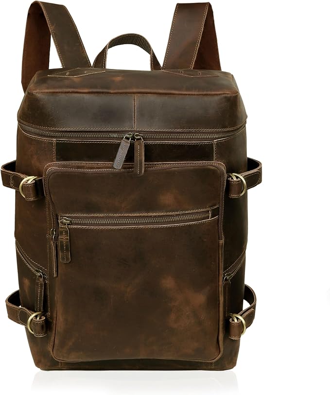 HLC Leather Brown Backpack For Men 17 Inch Genuine Laptop Backpack For Women - Image 9