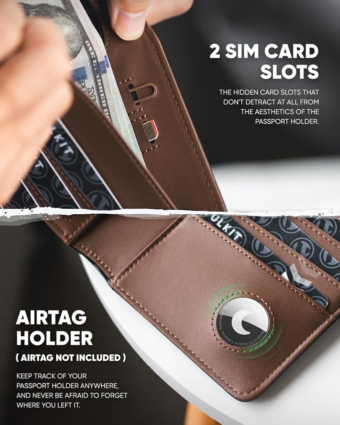 VULKIT Passport Holder with Airtag Holder RFID Blocking Passport Wallet Travel - Image 5