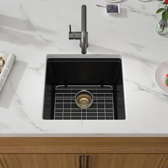 18 Black Granite Composite Bar Sink 18x18 Single Bowl Granite Composite - Image 3