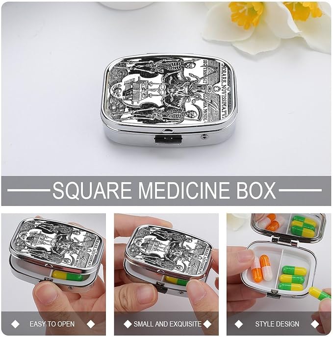 Metal 2 Compartment Pill Organizer Travel Friendly Portable Compact Pill Box - Image 4