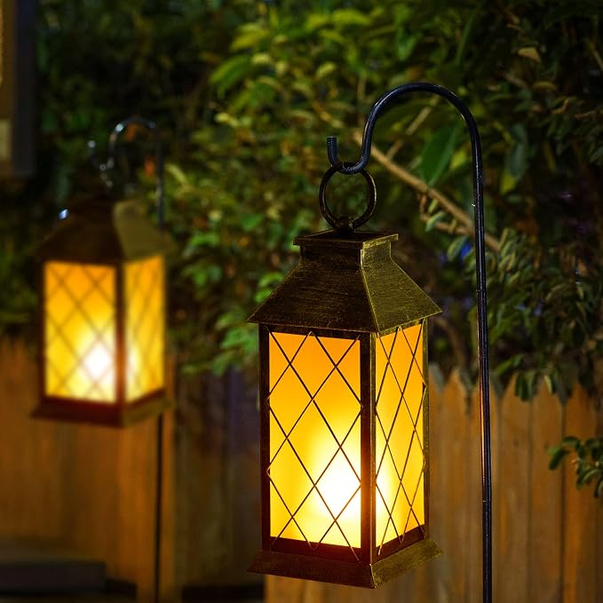 18" Solar Lantern with Flickering Flame Light, Large Outdoor Waterproof Solar - Image 3