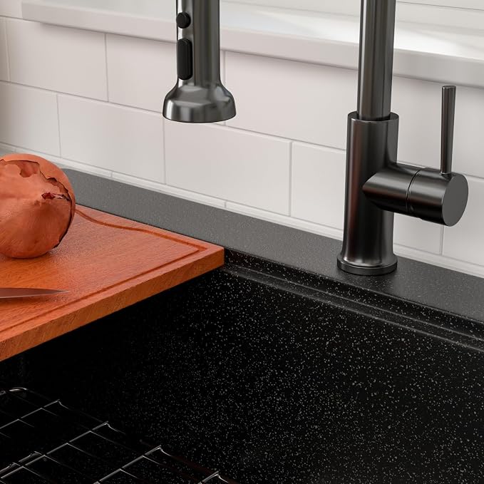 Dcolora 33x22 Drop In Kitchen Sink Black, Granite Composite Black Kitchen Sink - Image 7
