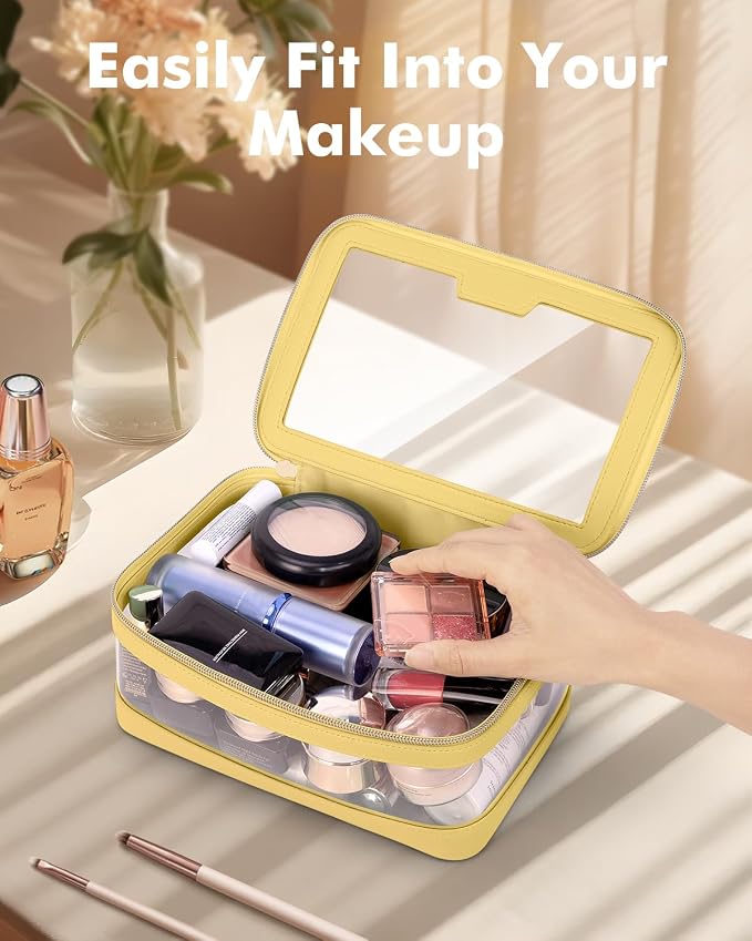 Travel Clear Makeup Bag with Makeup Brush Bag, Leather Makeup Case Toiletry Bag - Image 2