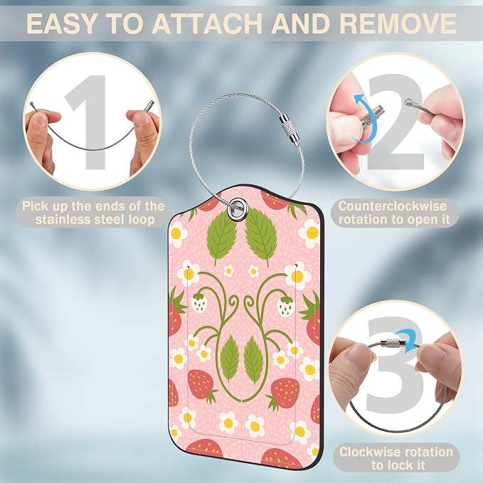 2 Pack Luggage Tags for Suitcases Strawberry and Flowers Leather Luggage Tags - Image 4