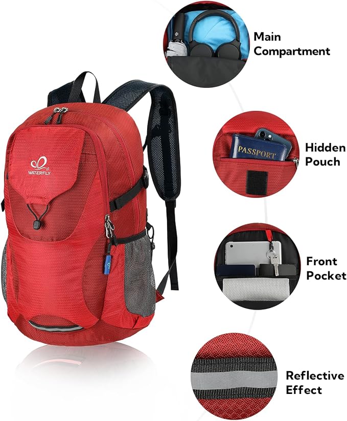 WATERFLY Lightweight Packable Hiking Backpack: 30L Foldable Travel Daypack - Image 3