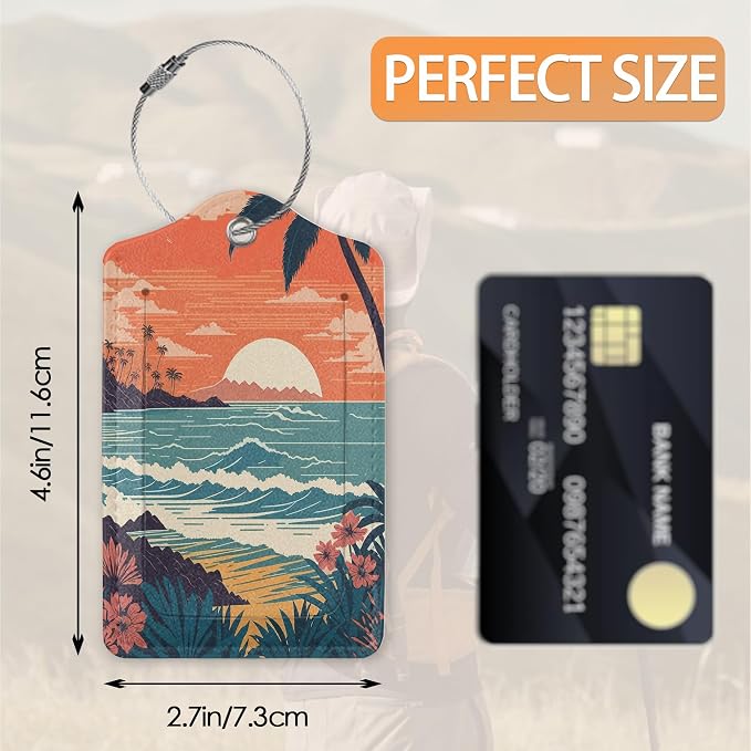 2 Pcs Luggage Tags for Suitcase, Tropical Palm Ocean Landscape Vintage Luggage - Image 2
