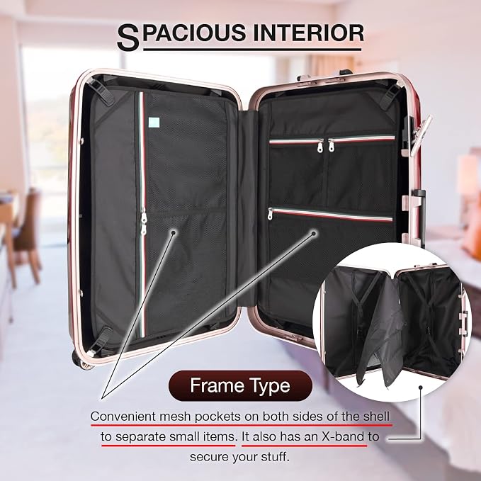 LEGEND WALKER Durable Aluminum Frame Hardside Luggage, Rose Gold, 5122-67-RGD - Image 4