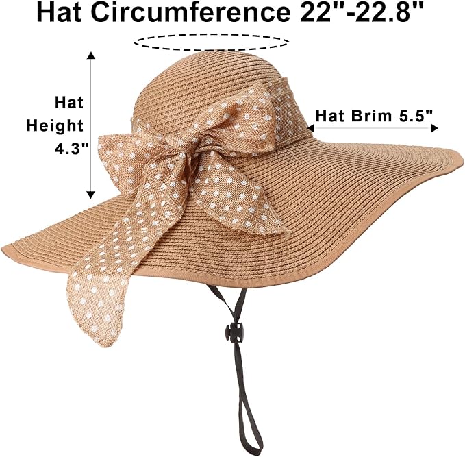 DRESHOW Beach Hats for Women Big Straw Wide Brim Summer Hat Floppy Foldable - Image 4