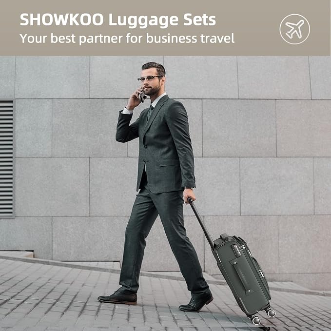 SHOWKOO Luggage Sets 3 Piece Softside Expandable Lightweight Durable Suitcase - Image 2