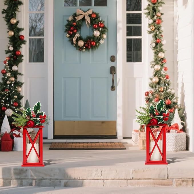 Christmas Decorative Lanterns 2 Pack Outdoor Lantern 13.5" Waterproof Battery - Image 4