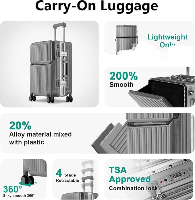 Hard Shell Luggage 20 Inch Travel Suitcase, ABS Aluminum Frame, Lightweight - Image 4