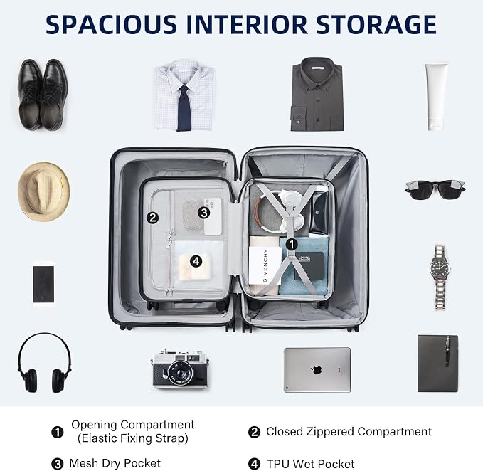 Hard Shell Suitcases Expandable Travel Luggage Sets 2 Piece, Carry on and Check - Image 7