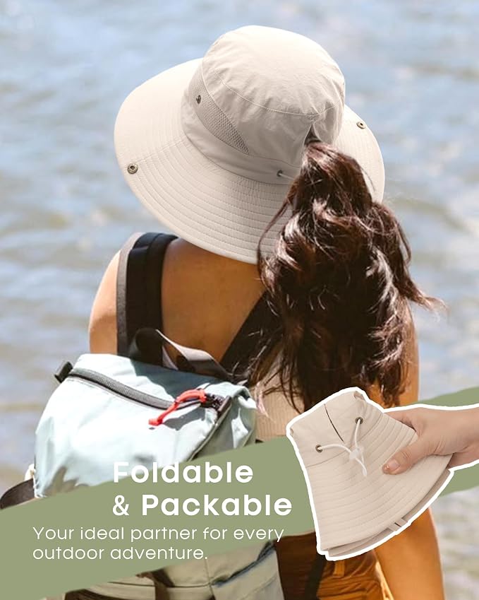 FURTALK Womens Sun Hat with Ponytail Hole Beach Hiking Summer Wide Brim UPF 80+ - Image 4